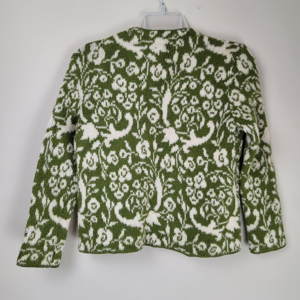 Vintage Catalina Jacquard Wool Cardigan Green Ivory Floral Women's XS - Picture 4 of 10